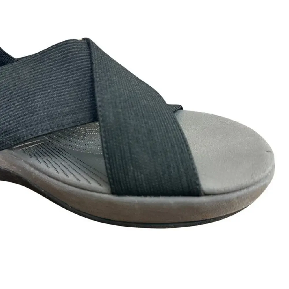 Clarks Arla Kaydin Black Slingback Wedge Sandals Wide Strap Comfort Shoes sz 10